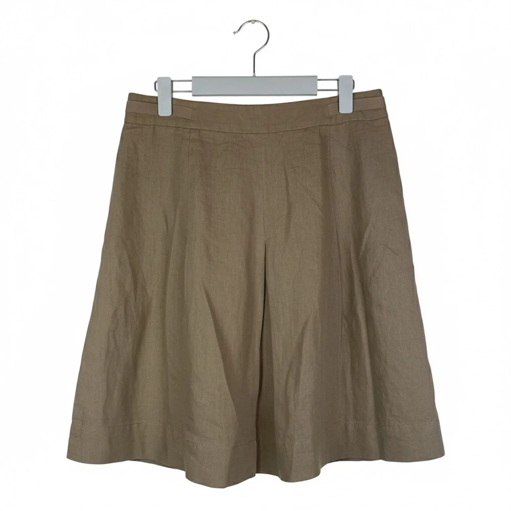 Robin Howe Khaki Linen Pleated A-Line Skirt Size 6 - Picture 2 of 3